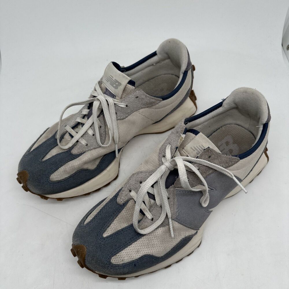 New Balance 327 Navy Blue Beige Suede Retro Low Running Shoes Sneakers Men Sz 10 - Picture 4 of 16